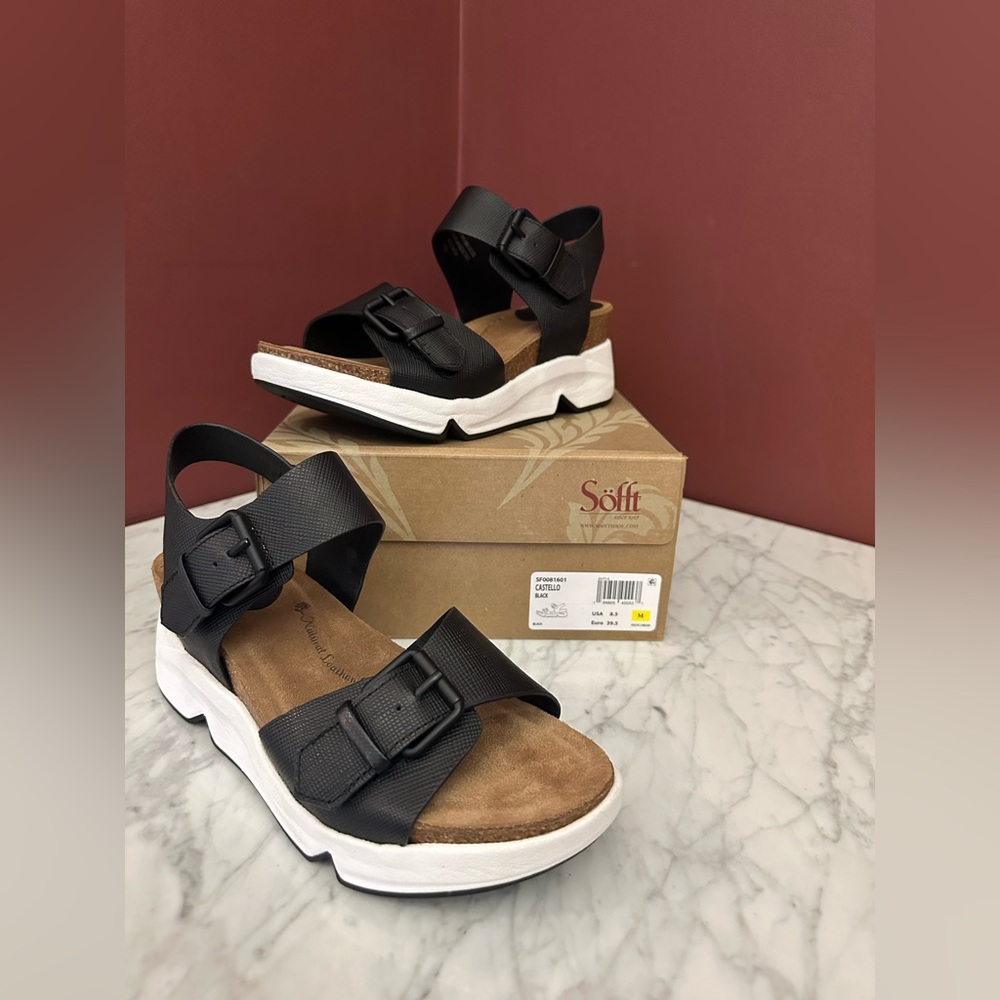 Sofft Black and Tan Platform Sandals - Picture 2 of 6